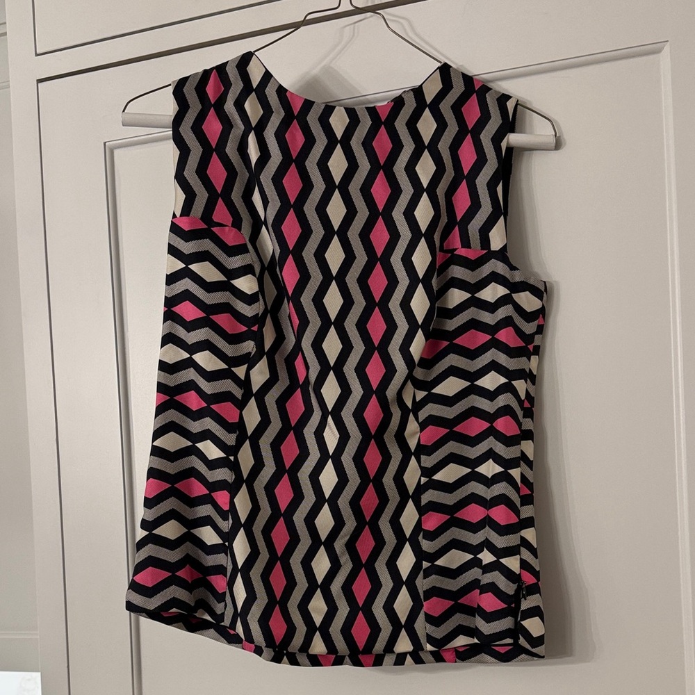 Milly Black, Pink, and Cream Zigzag Sleeveless Blouse